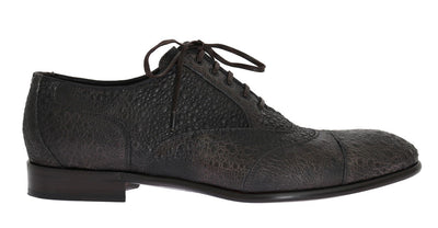 Gray Frog Skin Leather Derby Shoes
