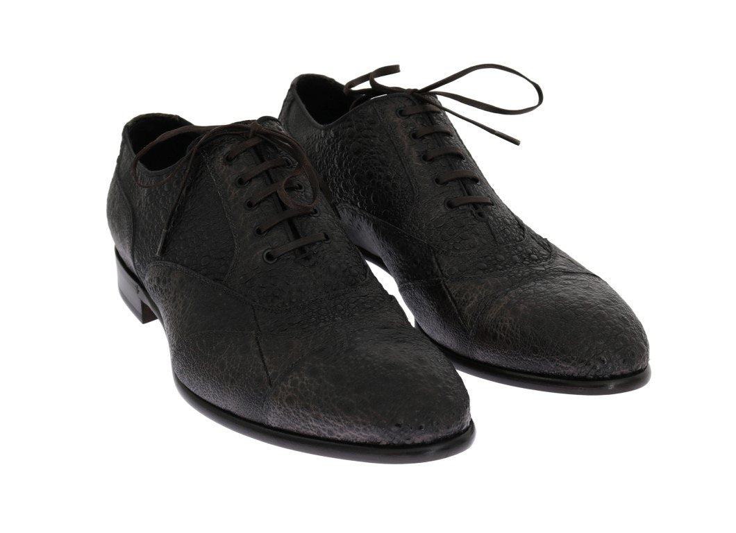 Gray Frog Skin Leather Derby Shoes