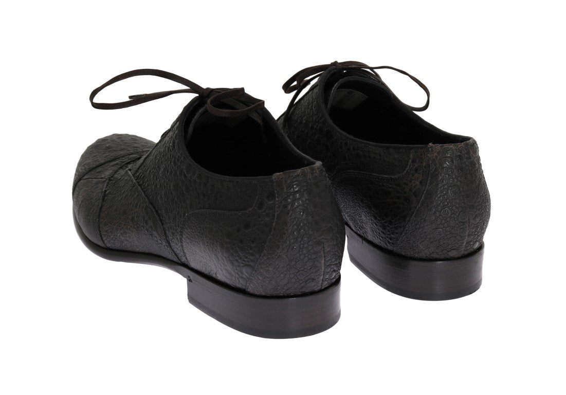 Gray Frog Skin Leather Derby Shoes
