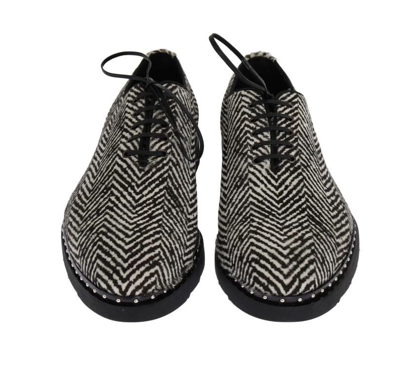 Black White Zig Zag Pony Hair Shoes
