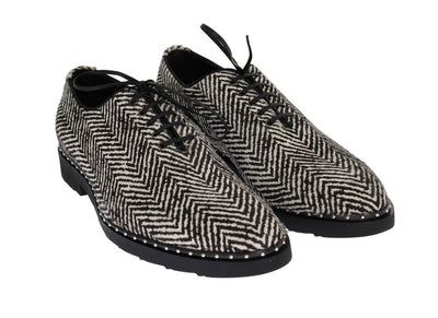 Black White Zig Zag Pony Hair Shoes