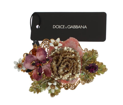 Multicolor Floral Crystal Gold Brass Hair Clip