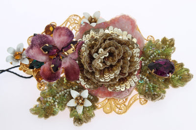 Multicolor Floral Crystal Gold Brass Hair Clip