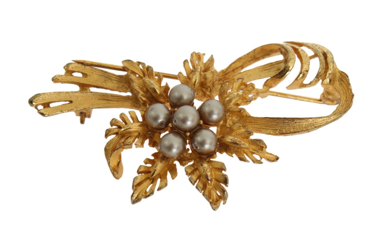 Gold Brass Crystal Floral SICILY Brooch
