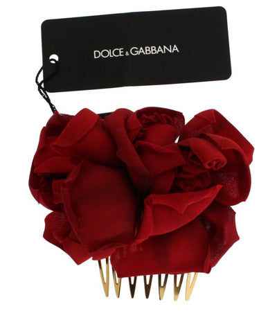 Red Silk Rose Hair Comb