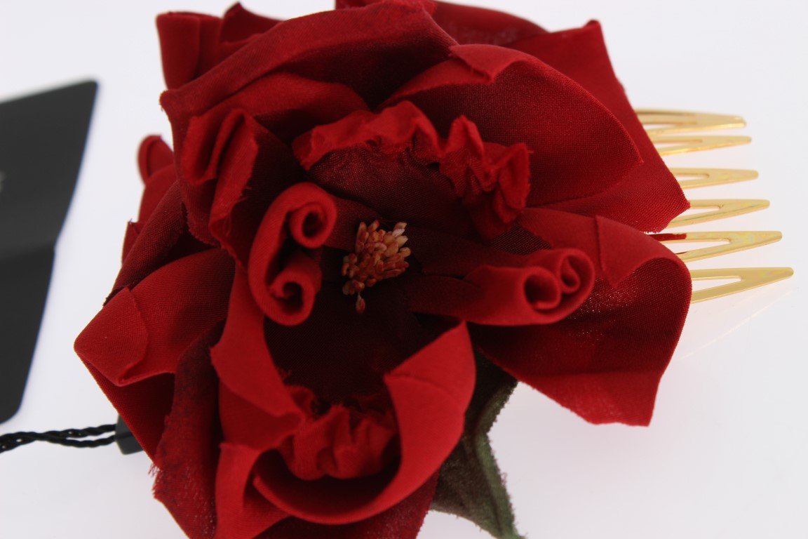 Red Silk Rose Hair Comb