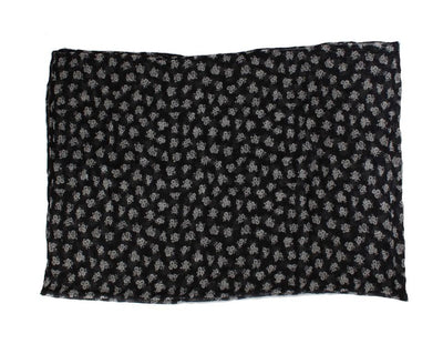 Black White Floral Print Silk Scarf