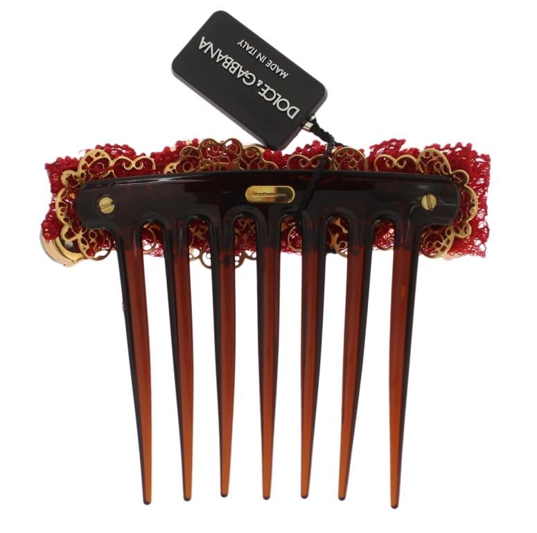 Red Crystal Gold Brass Sicily Hair Comb