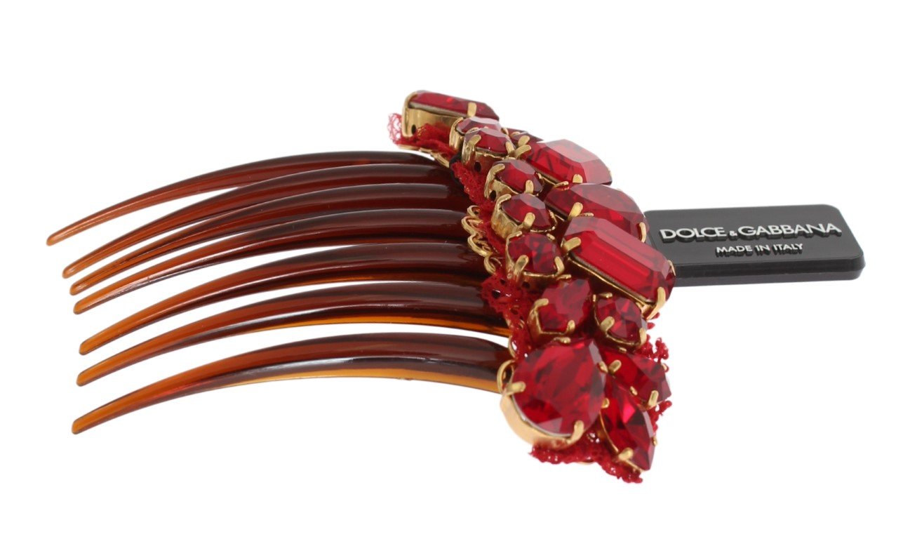 Red Crystal Gold Brass Sicily Hair Comb