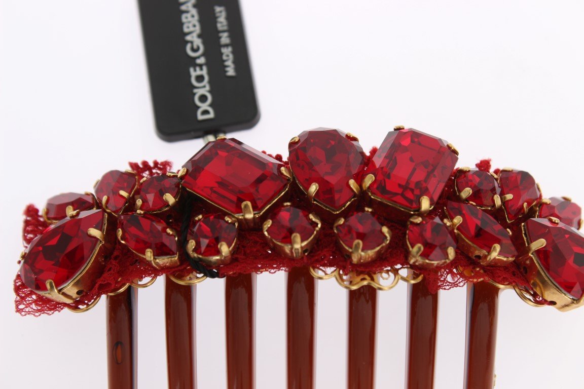 Red Crystal Gold Brass Sicily Hair Comb