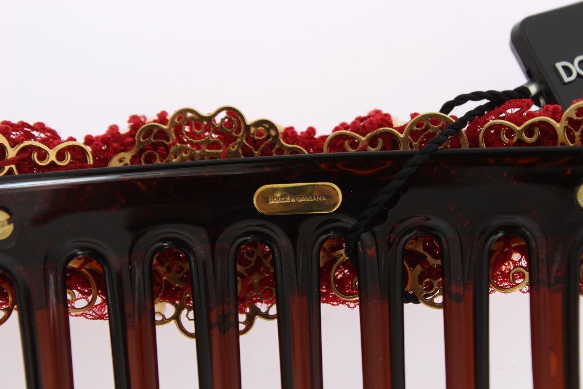 Red Crystal Gold Brass Sicily Hair Comb