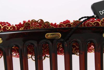 Red Crystal Gold Brass Sicily Hair Comb