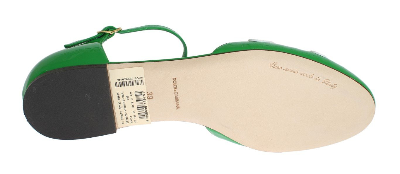 Green Leather Floral Ballerina Shoes