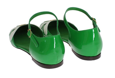 Green Leather Floral Ballerina Shoes