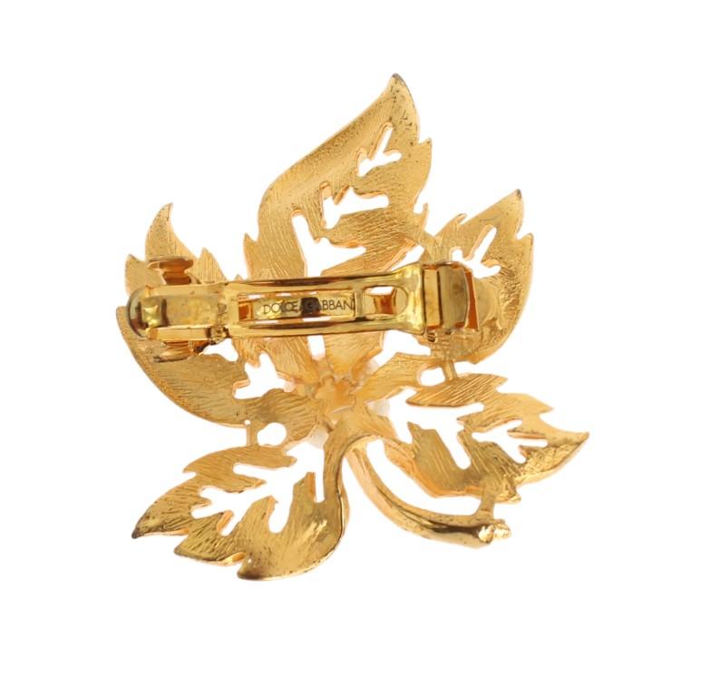 Gold Brass Leaf White Pearl Hair Clip