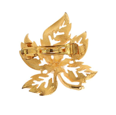 Gold Brass Leaf White Pearl Hair Clip