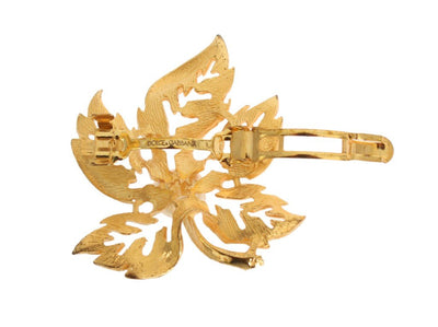 Gold Brass Leaf White Pearl Hair Clip