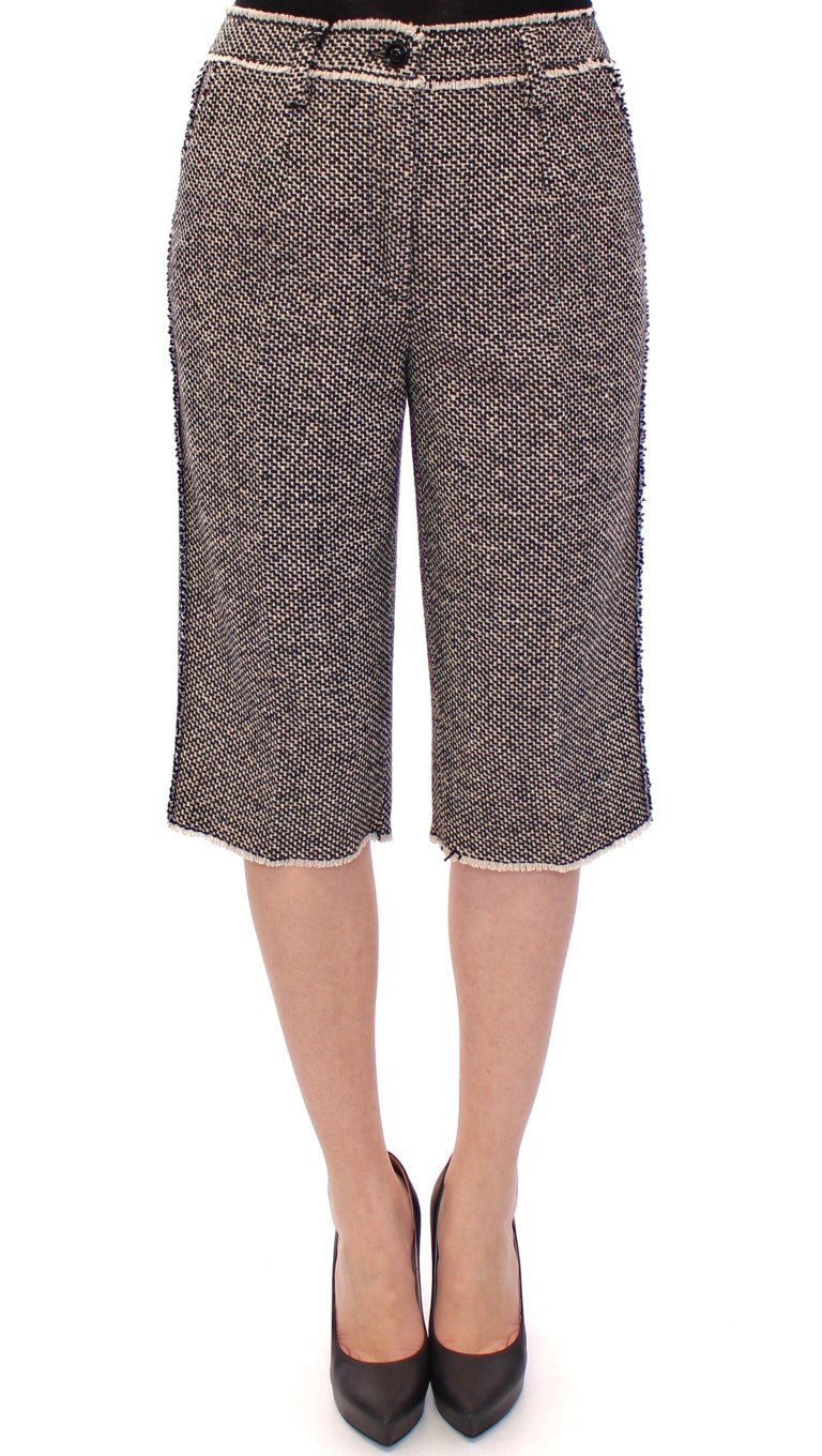 Black white wool shorts pants