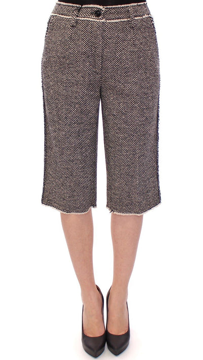 Black white wool shorts pants