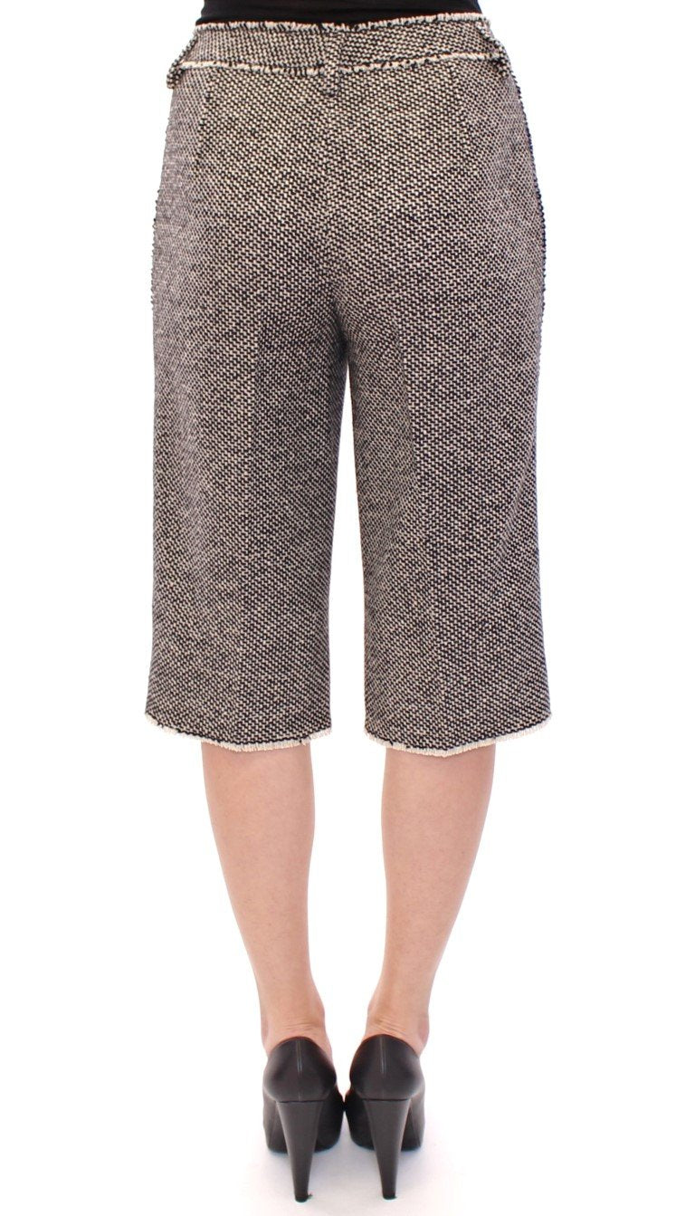 Black white wool shorts pants