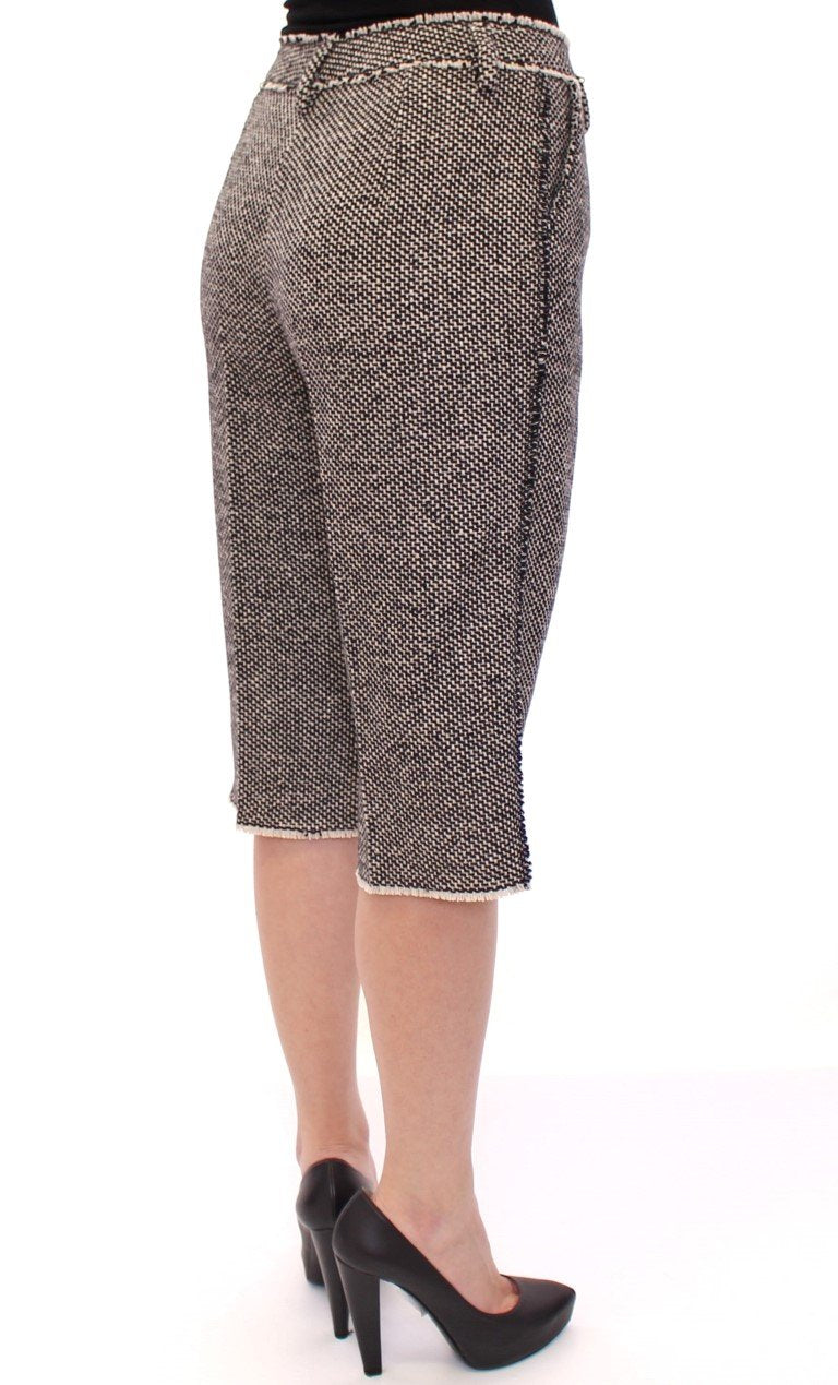 Black white wool shorts pants