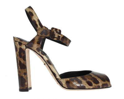 Leopard Print Leather Sandals Pumps