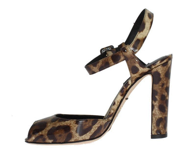 Leopard Print Leather Sandals Pumps