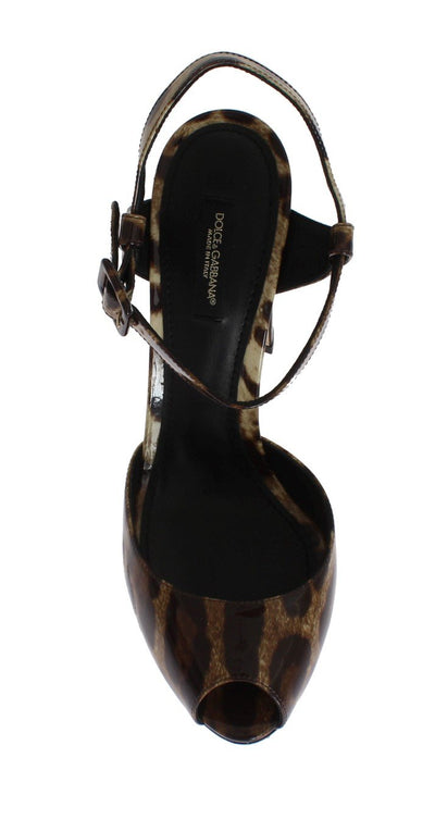 Leopard Print Leather Sandals Pumps