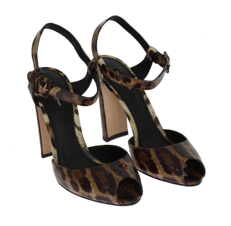 Leopard Print Leather Sandals Pumps
