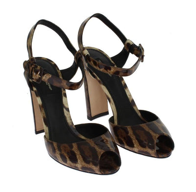 Leopard Print Leather Sandals Pumps
