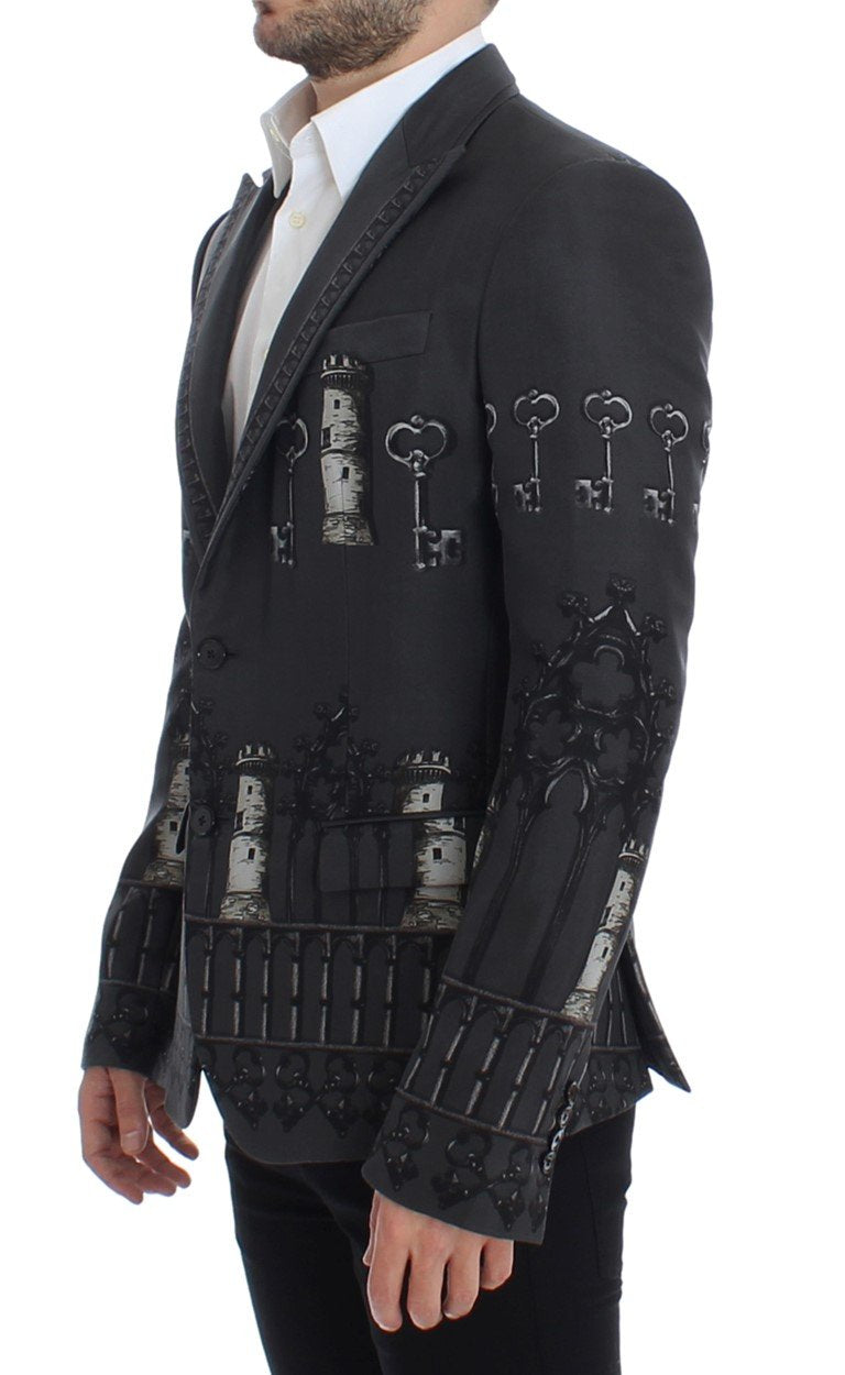 Gray silk knight two button blazer