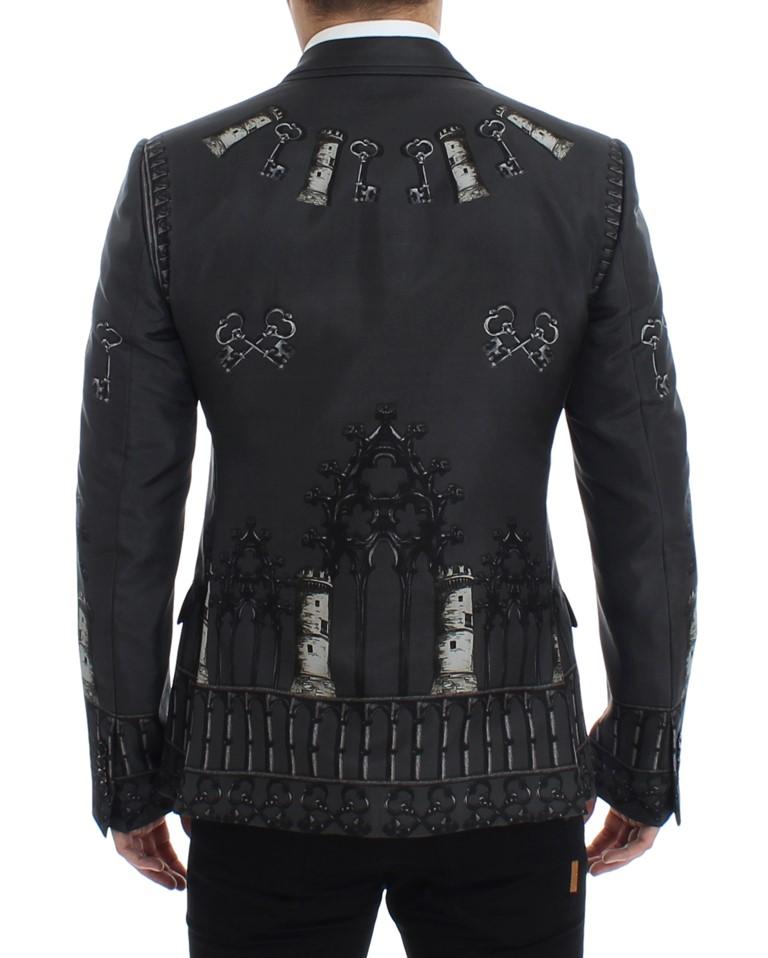 Gray silk knight two button blazer