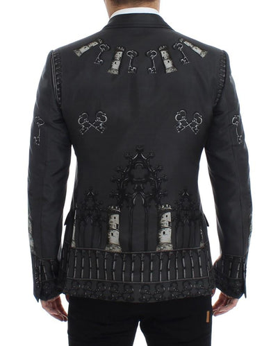 Gray silk knight two button blazer