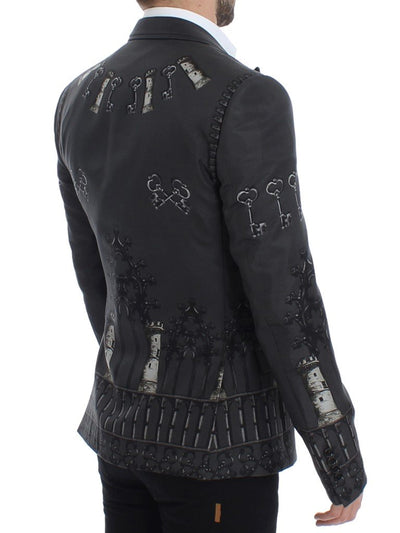 Gray silk knight two button blazer