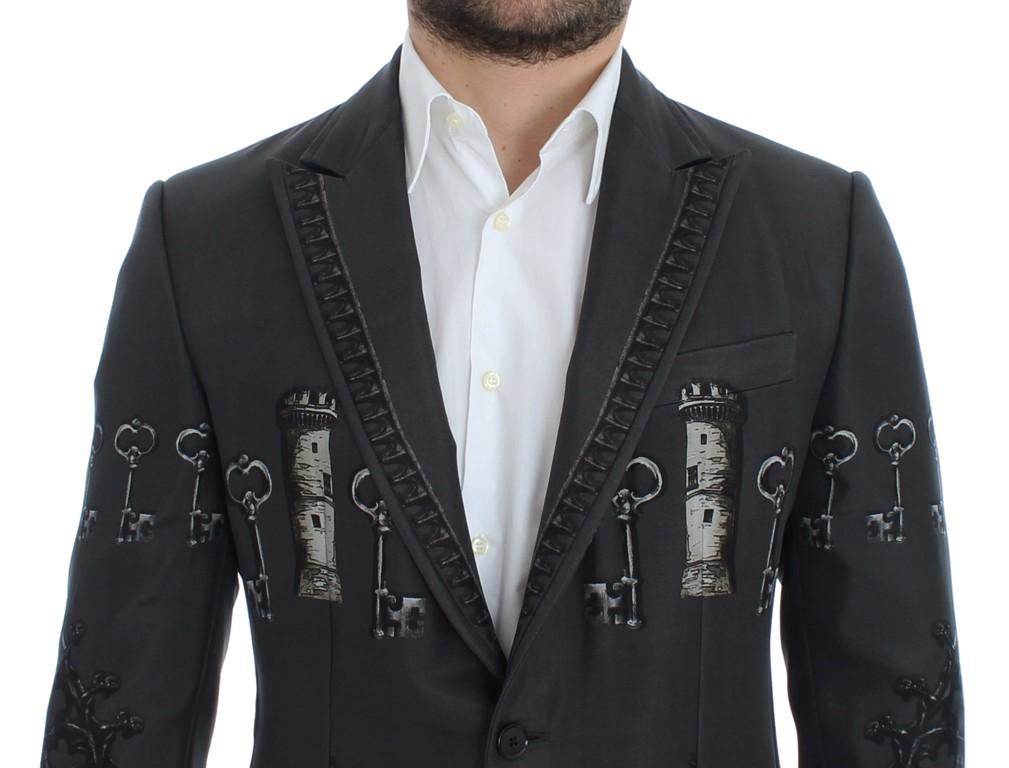Gray silk knight two button blazer