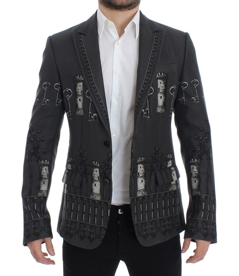 Gray silk knight two button blazer