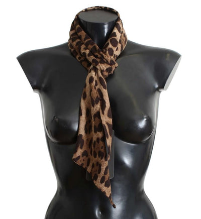 Brown Leopard Print Wool Scarf
