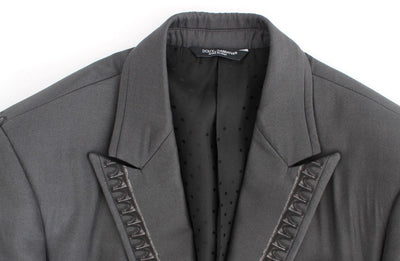 Gray silk knight two button blazer
