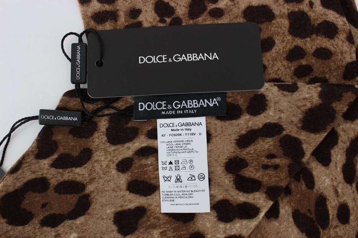 Brown Leopard Print Wool Scarf