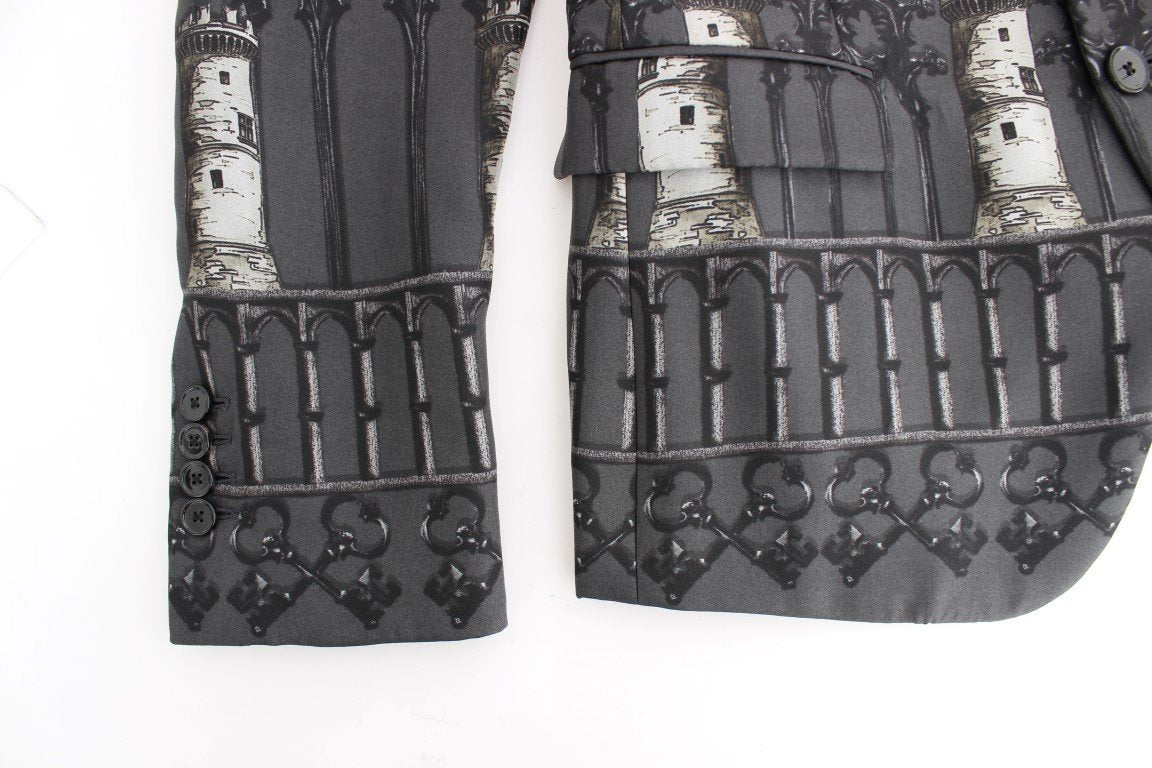 Gray silk knight two button blazer