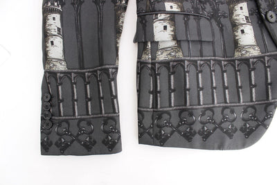 Gray silk knight two button blazer