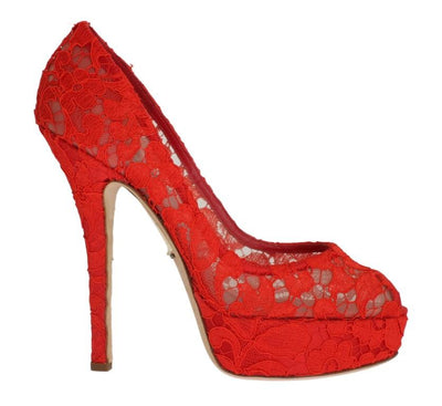 Red Floral Lace Platform Pumps