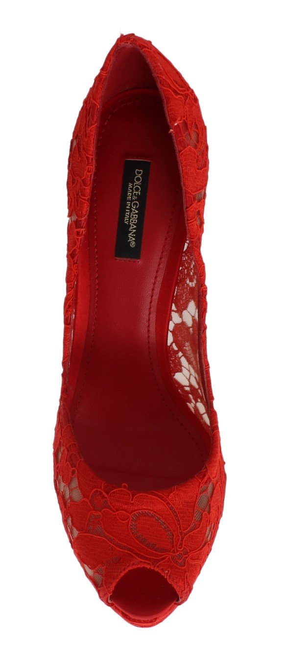Red Floral Lace Platform Pumps