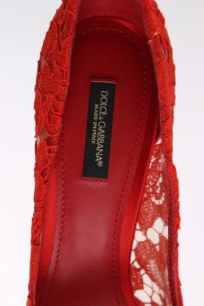 Red Floral Lace Platform Pumps