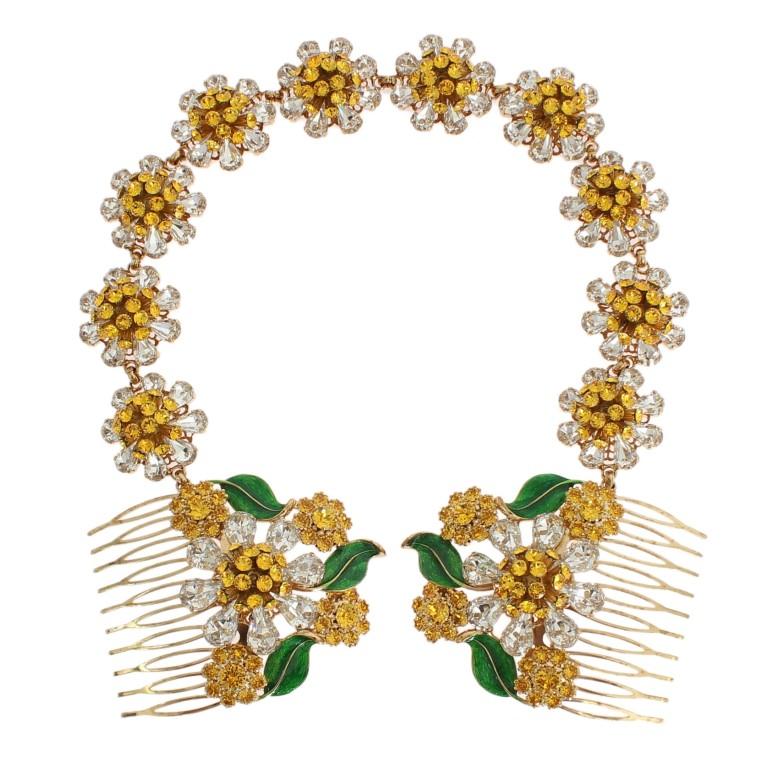 Gold Crystal Sunflower Comb Headband