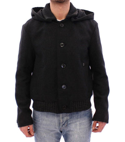 Black hooded wool jacket