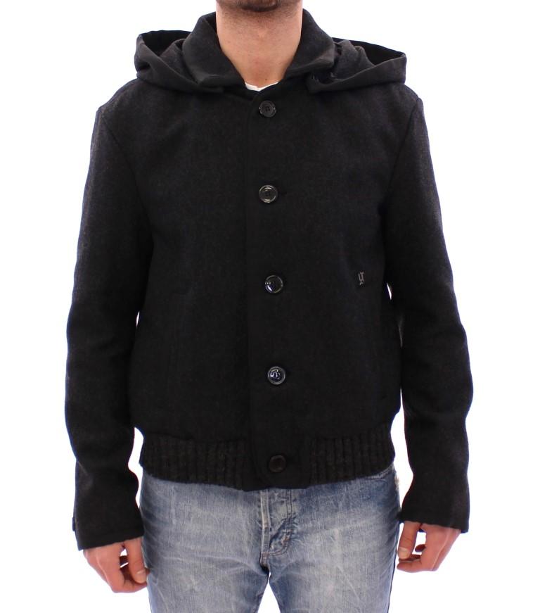 Black hooded wool jacket