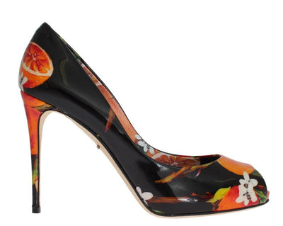 Black Orange Leather Stiletto Pumps