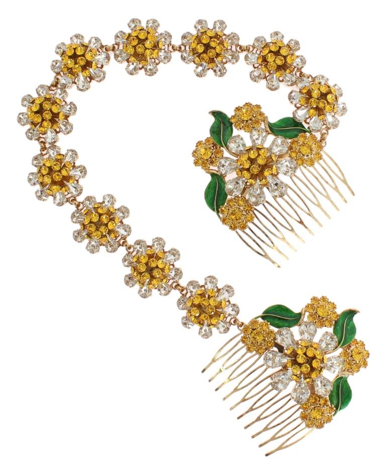 Gold Crystal Sunflower Comb Headband