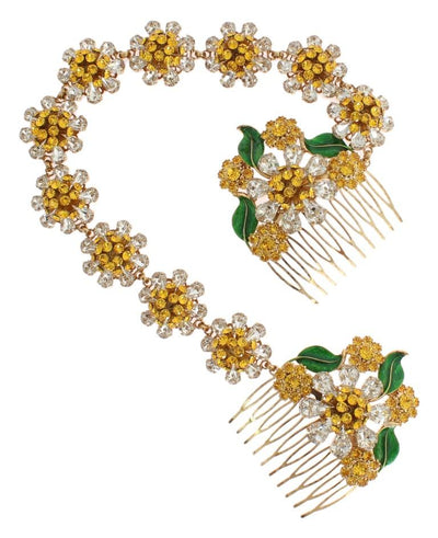 Gold Crystal Sunflower Comb Headband